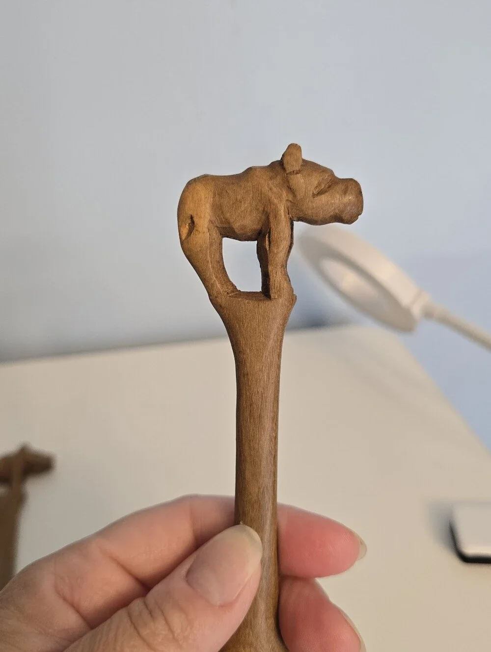 Hand Carved Wooden Rhinoceros Rhino Salad Servering Utensils 8
